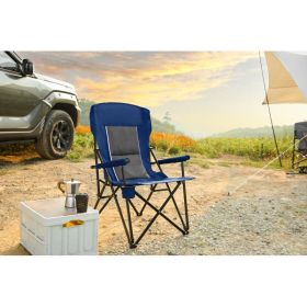 High Back Heavy Duty Red Portable Foldable Lawn Chair With Cup Holder (Color: Navy blue)