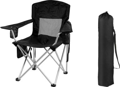 Camping Chair, Portable Folding Outdoor Chair With Armrests, Cup Holder And Carrying Bag, Foldable Chair For Camping, Beach And More. Multiple Colours (Option: BLK)