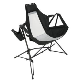 Hammock Camping Chair Folding Portable Rocking Chair Aluminum Alloy Adjustable Backrest With Pillow Cup Holder Outdoor Travel Lawn  Lounge Chair (Color: Black)